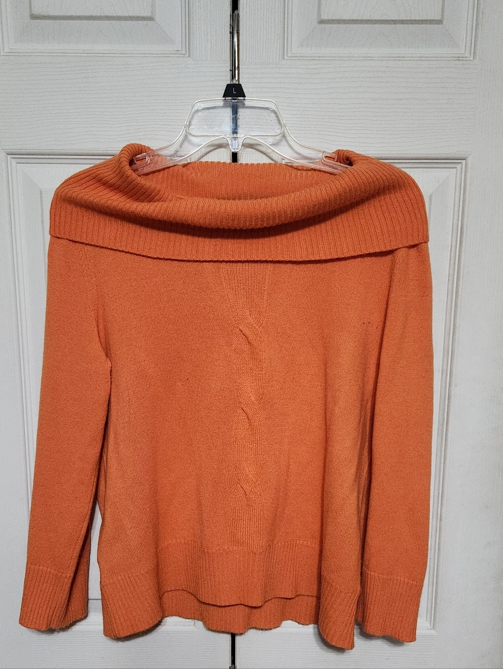 Off-Shoulder Orange WomenSweater - Cozy Foldover Neck